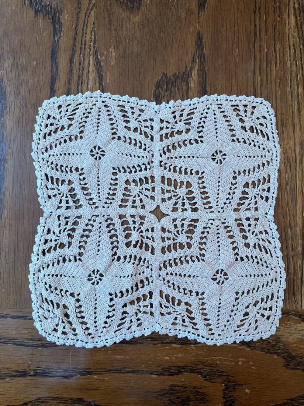 Handmade Vintage Crochet Lace Doily Square Design Cream 10" x 10"